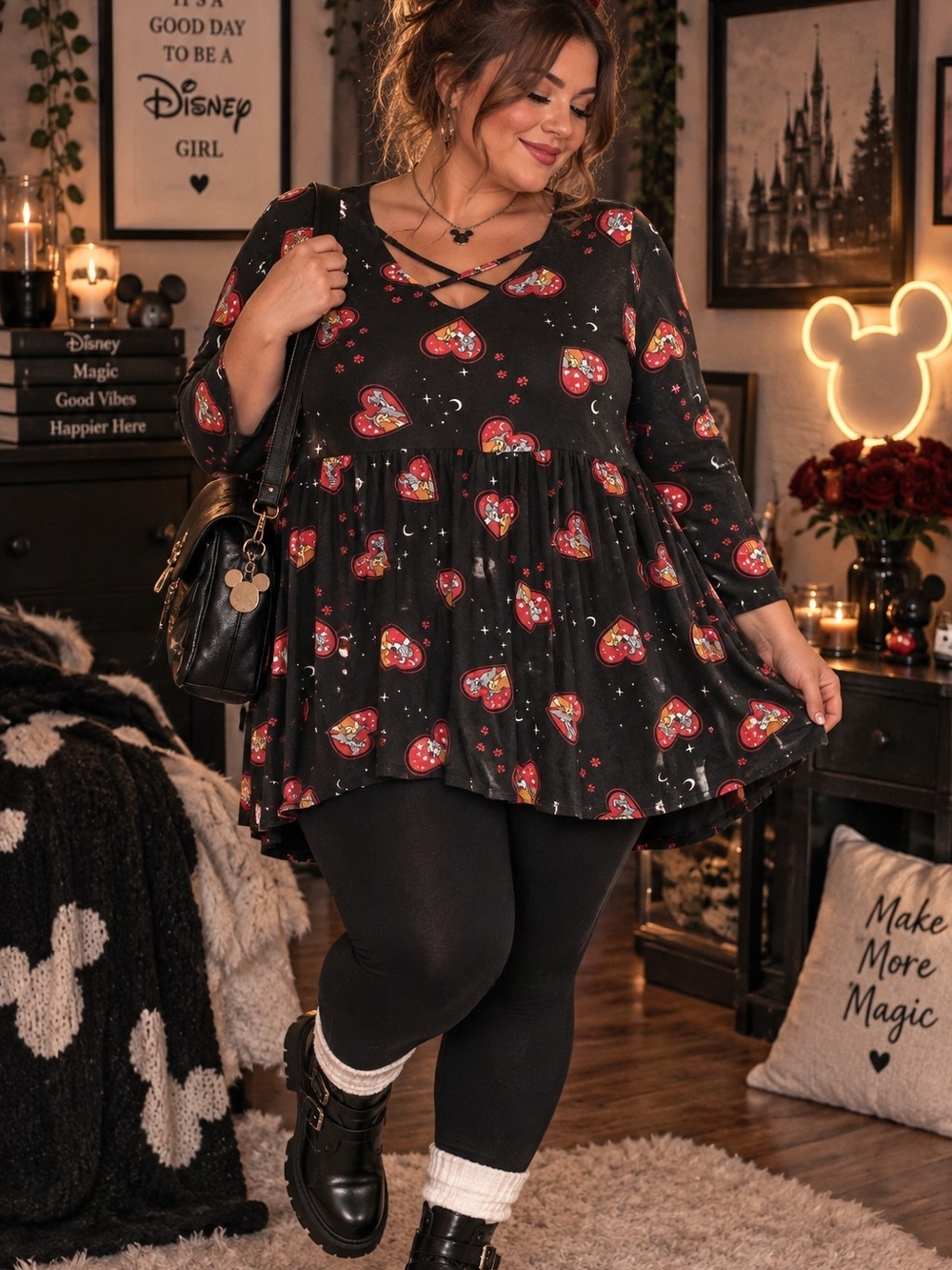 Disney Lady & the Tramp Black Babydoll Top Torrid Lace Criss Cross Y2K ❤️🐾